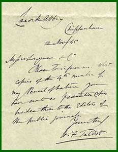 Talbot Letter, 12 Nov 1845 (Doc No 05441)