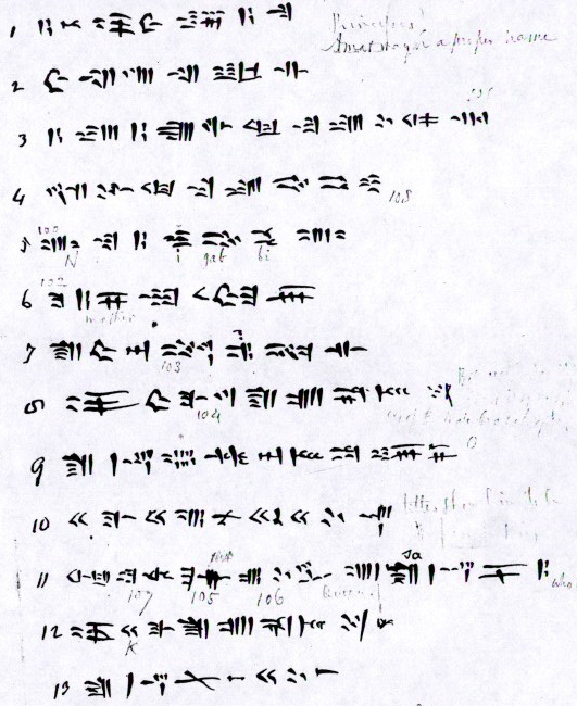  [cuneiform text in 13 lines, each line numbered] 